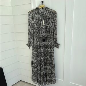 Anthropologie Black and White Patterned floral Dress, small